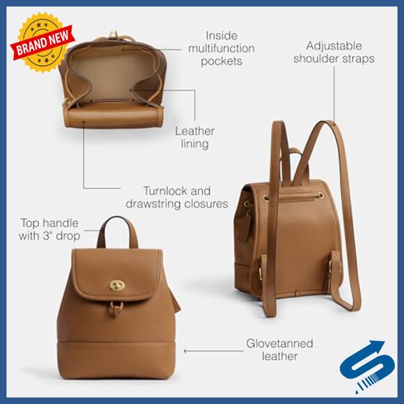 Leather Turnlock Backpack with Adjustable Straps and Top Handle main image 5
